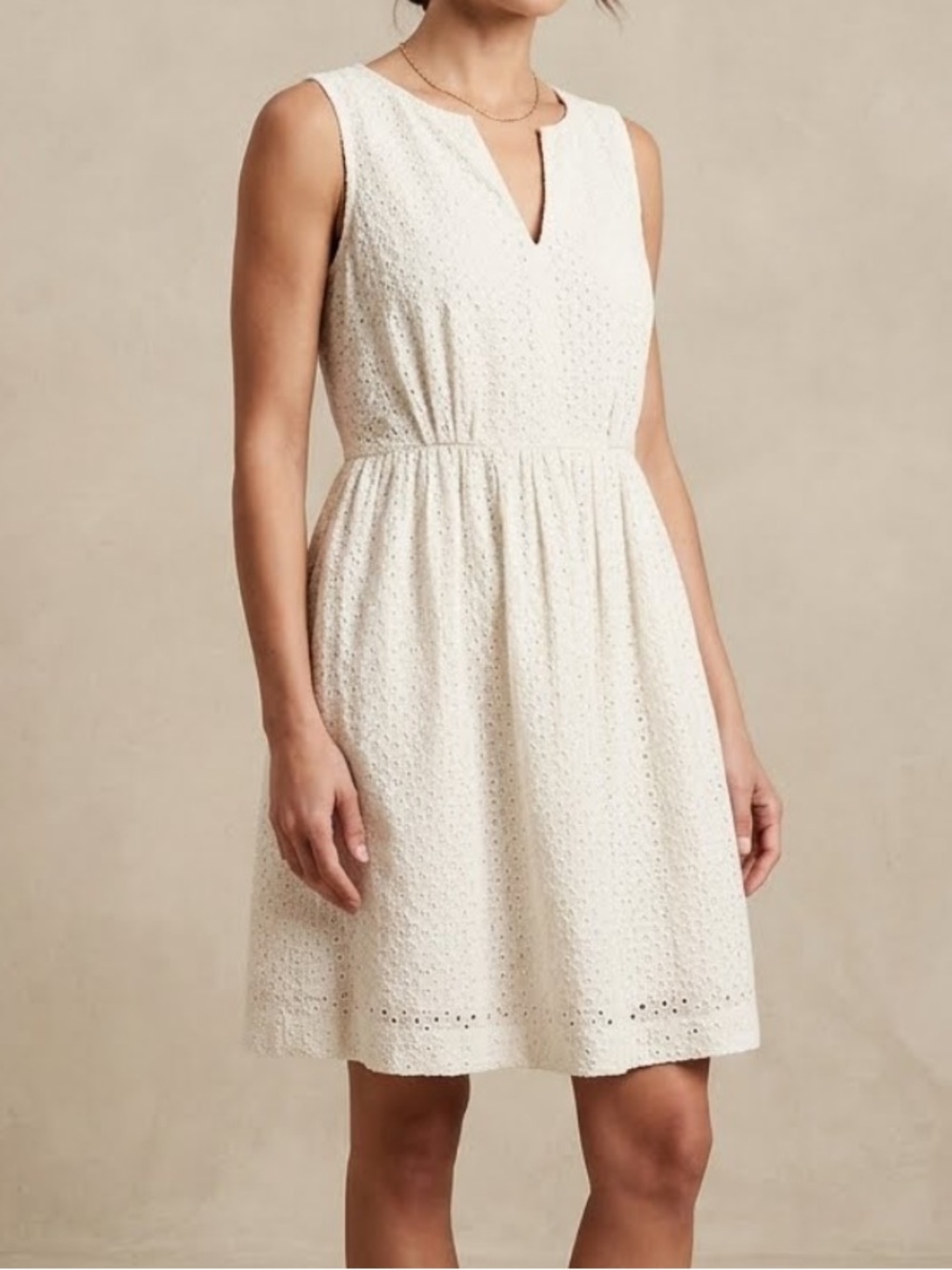 MONOPRIX Sleeveless Dress White Eyelet Babydoll Prairie Cottagecore Size 14